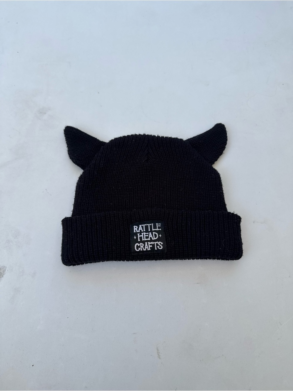Rattle Head Crafts Black Devil Horn Knit Beanie Hat, Stretch Unisex